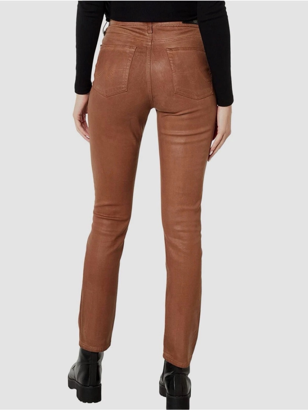 AG Jeans “Mari” Coated Brown High Rise Slim Straight Jeans 30 - Picture 2 of 11